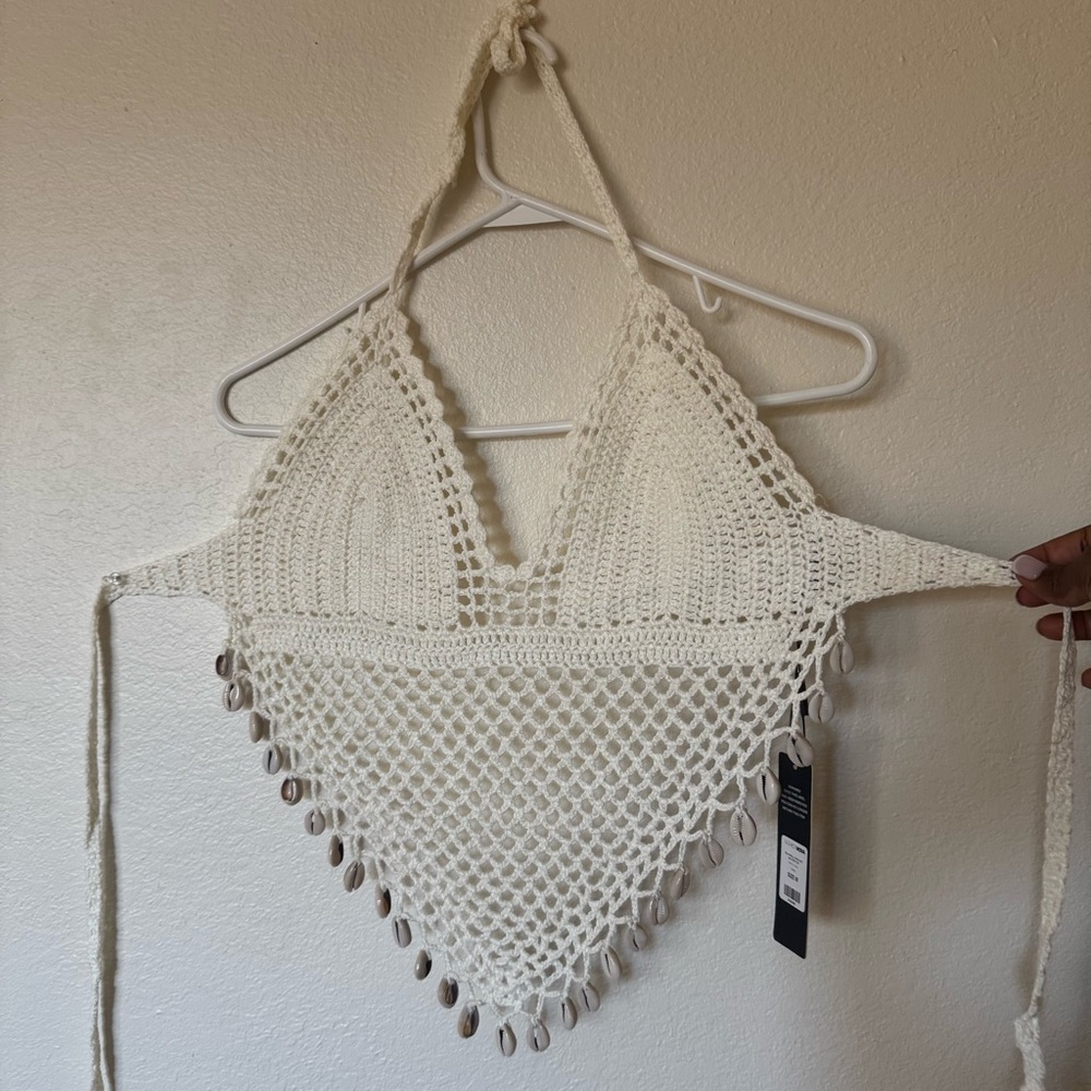 Fashion Nova Cream Crochet Halter Top
